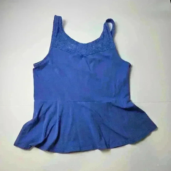 Express Peplum Tank Top Blue Lace Detail Zip Back Size Large - Picture 1 of 6